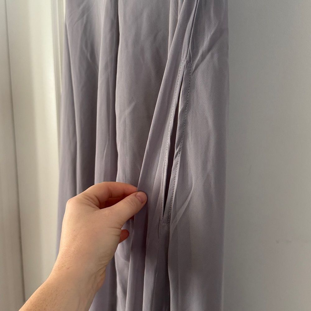 NWT Birdy Grey Silver Kae Chiffon Full Length Flutter Sleeve - Picture 6 of 8